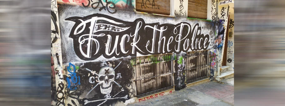 Graffiti im Viertel Exarchia von Athen, August 2019.