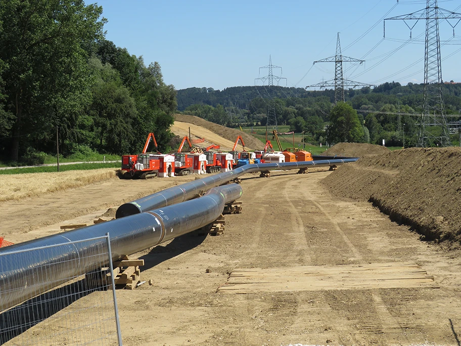 Gas Pipeline Forchheim–Finsing, Bauarbeiten bei Zolling, Juli 2018.