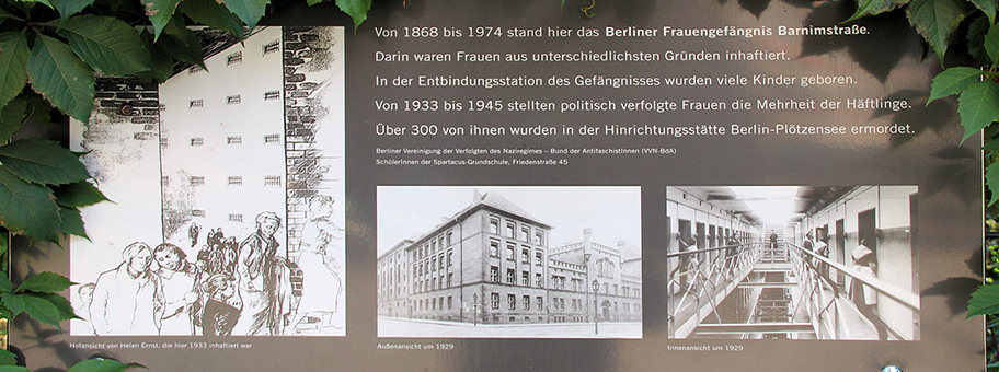 Gedenktafel, Frauengefängnis Barnimstrasse, Barnimstrasse 10, Berlin-Friedrichshain, Deutschland.