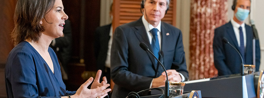 Annalena Baerbock bei einer virtuellen Pressekonferenz in Washington, Januar 2022.