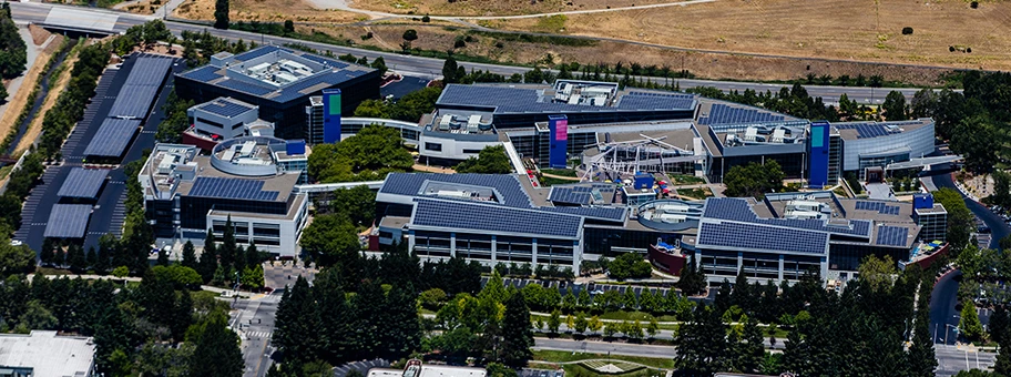 Luftaufnahme des Google Campus in Mountain View, Kalifornien.
