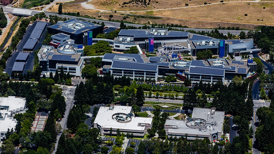 Luftaufnahme des Google Campus in Mountain View, Kalifornien.