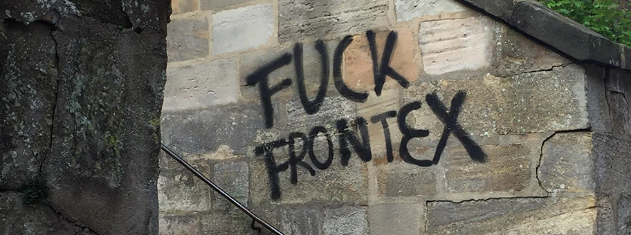 Graffiti, Schriftzug «Fuck Frontex», gesehen in Bamberg.