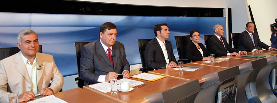 Fernsehdebatte im griechischen Fernsehen mit Alexis Tsipras von Syriza.