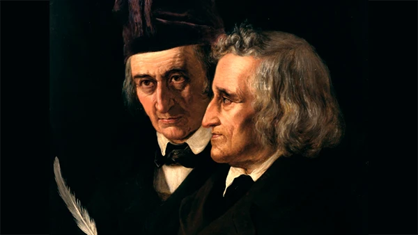 Doppelporträt der Brüder Jacob (rechts) und Wilhelm Grimm, 1855.
