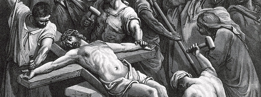 Kreuzigung von Jesus. Holzstich von 1866.