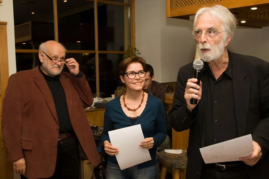 Verleihung Papierener Gustl 2013 (Bester internationaler Film 2003 bis 2012 «Das weisse Band») v.l.n.r. Herbert Wilfinger, Gabriele Knittel, Michael Haneke.