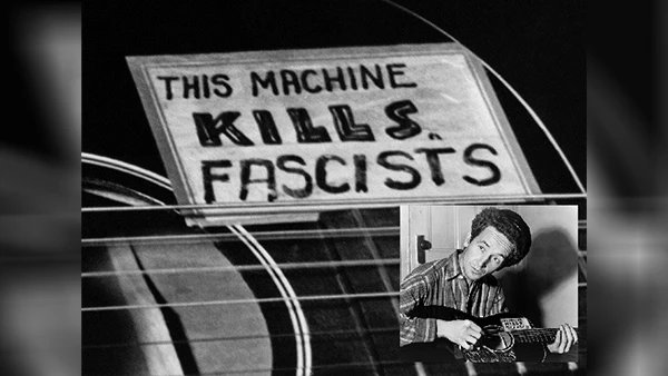 Woody Guthrie und seine Gitarre.