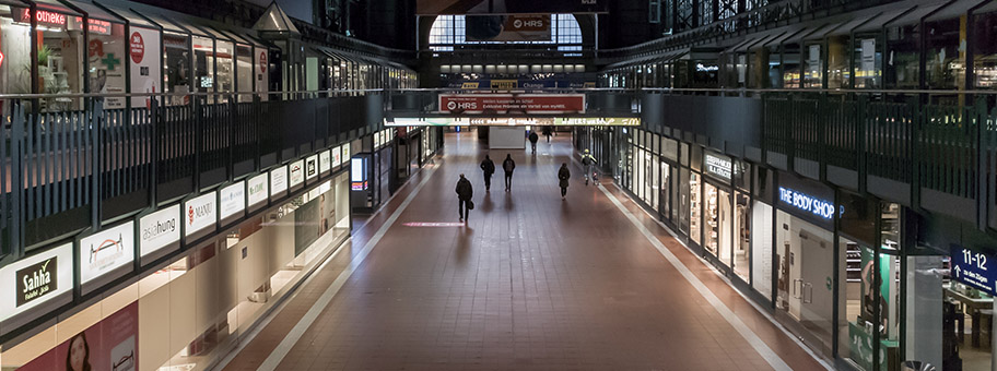 Hauptbahnhof Hamburg während der Corona-Pandemie, April 2020.