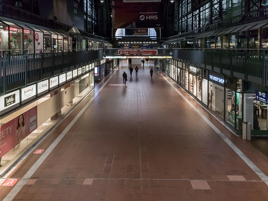 Hauptbahnhof Hamburg während der Corona-Pandemie, April 2020.