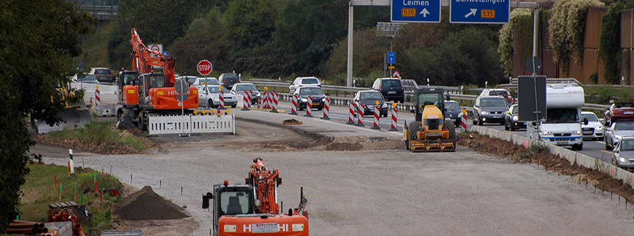 Autobahn A5 in Heidelberg, Baustelle 2015.