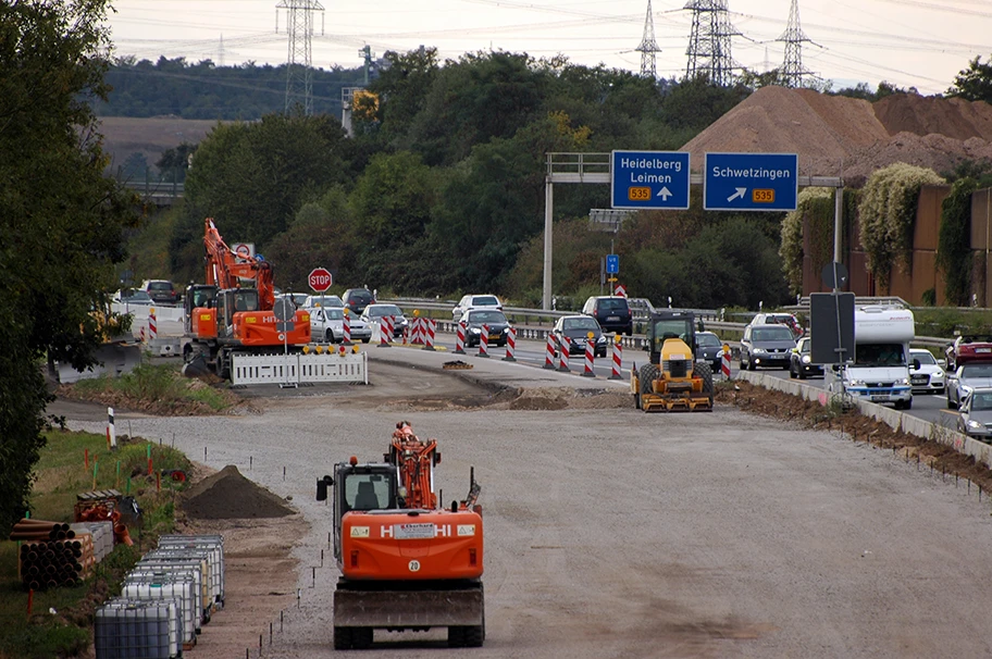 Autobahn A5 in Heidelberg, Baustelle 2015.