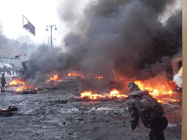 Proteste am 22. Januar 2014 in der Hrushevskyi-Strasse in Kiev.