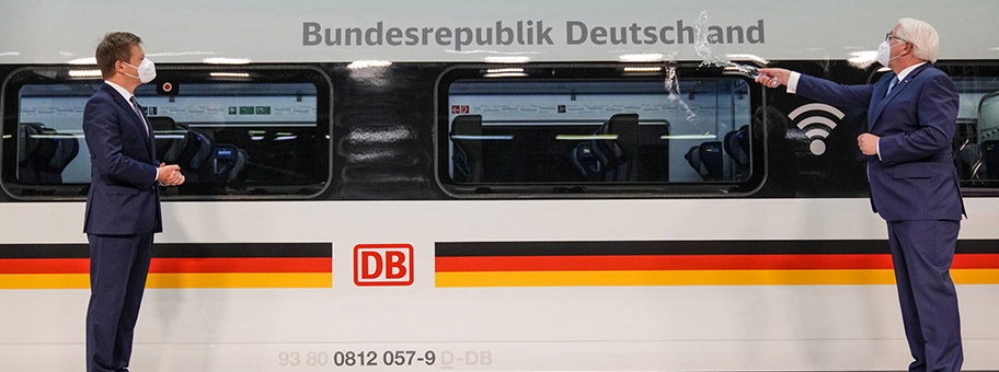 Bundespräsident Frank-Walter Steinmeier bei der Taufe eines ICE 4, Juni 2021.
