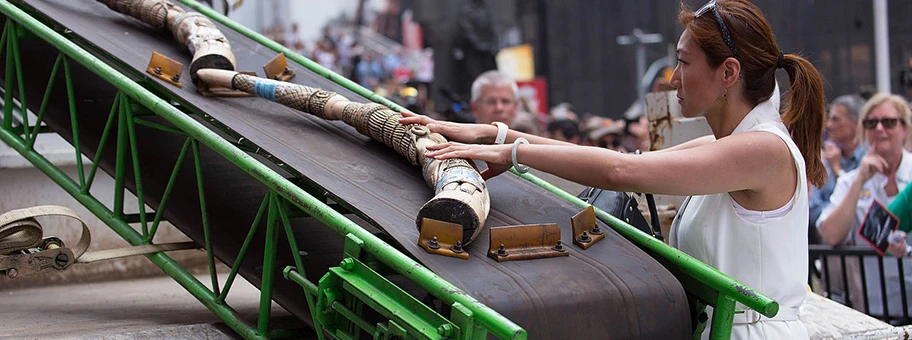 Konfisziertes Elfenbein wird in New York bei einer öffentlichen Aktion im Juni 2015 geschreddert.