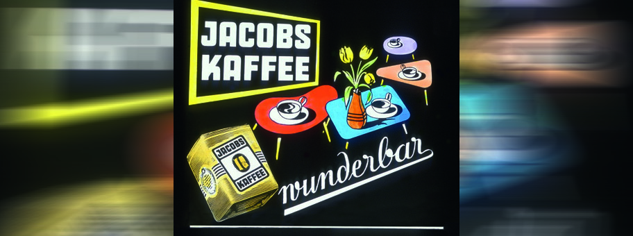 Jacobs Kaffe Kinowerbung mit dem neuen wunderbar-Slogan, 1953-59.