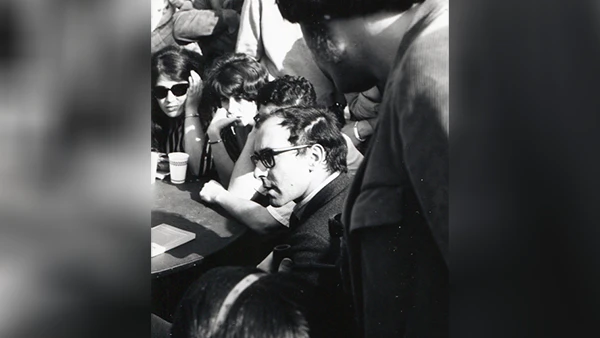 Jean-Luc Godard in Berkeley, 1968.
