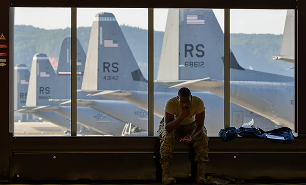 US-Soldat auf der US-amerikanischen Luftwaffenbasis Ramstein, 31. August 2015.
