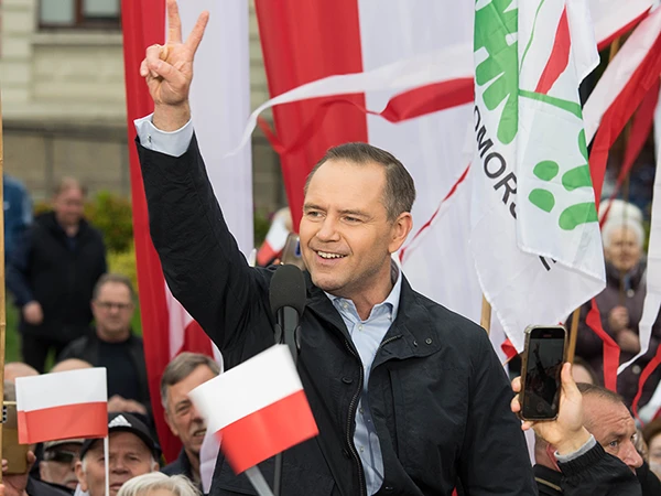 Karol Nawrocki in der polnischen Stadt Bydgoszcz vor der Präsidentschaftswahl, 19. Mai 2025.