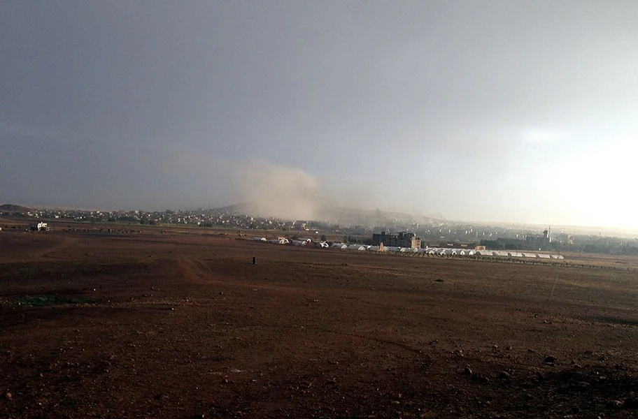 Bombardierung von IS-Stellungen in der syrischen Stadt Kobane durch die US-Luftwaffe am 16. Oktober 2014.