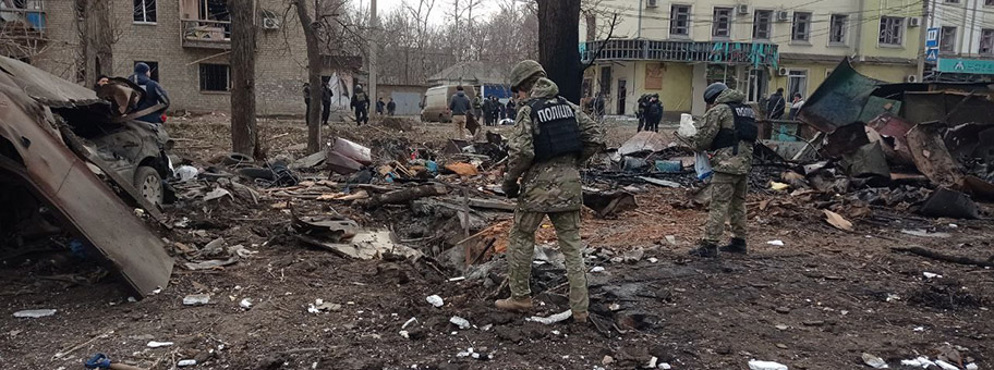 Die Stadt Kostjantyniwka (in der Region Donetsk) nach einem russischen Bombardment am 28. Januar 2023.