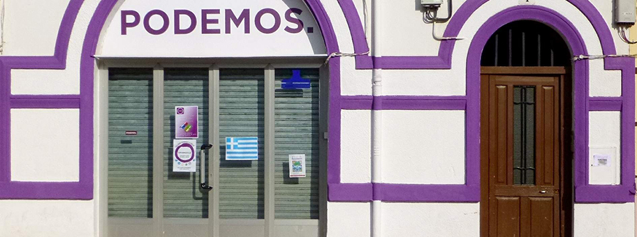 Parteilokal von Podemos in Logroño, der Hauptstadt der Provinz La Rioja in Spanien.