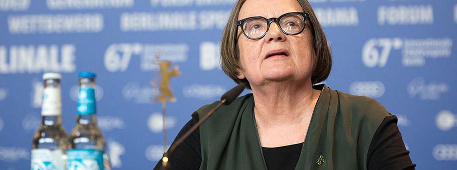Die Regisseurin Agnieszka Holland bei der Vorstellung des polnischen Films «Die Spur» auf der Berlinale 2017.