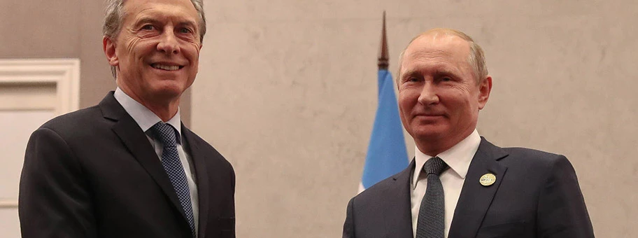 Der damalige Präsident Argentiniens Mauricio Macri mit Vladimir Putin am BRICS-Treffen 2018.