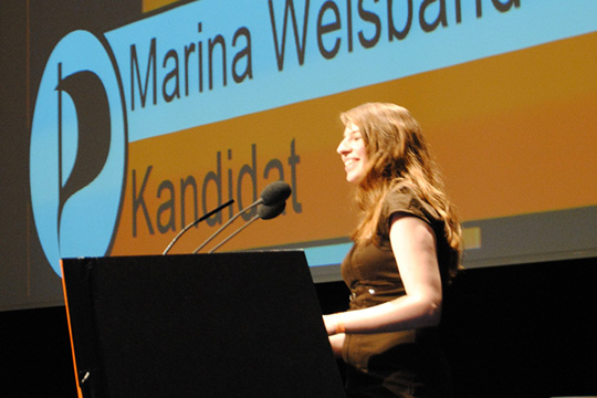 Marina Weisband bei ihrer Kandidatur auf dem Piraten-Bundesparteitag 2011.