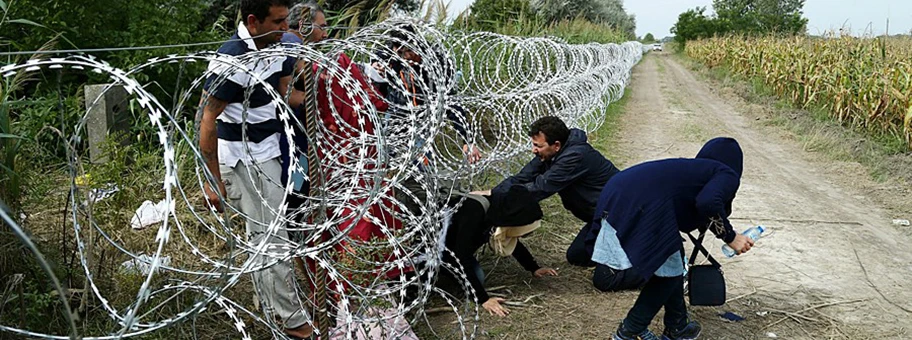 Migrants in Hungary near the Serbian border, 25 August 2015.