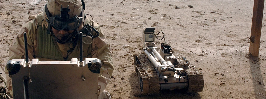 Military robot being prepared to inspect a bomb.