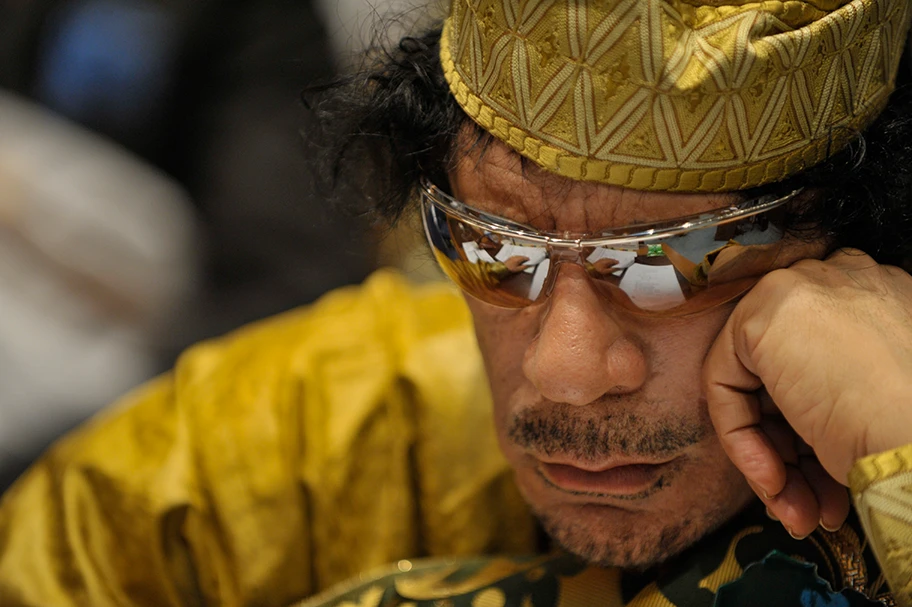 Muammar al-Gaddafi, damaliges libysches Staatsoberhaupt, nimmt teil am 12. Gipfeltreffen der Afrikanischen Union in Addis Abeba, Äthiopien, am 2. Februar 2009. Gaddafi wurde zum Präsidenten der Afrikanischen Union gewählt.