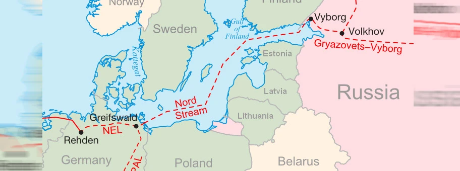Verlauf der Nord Stream I Pipeline durch Europa.