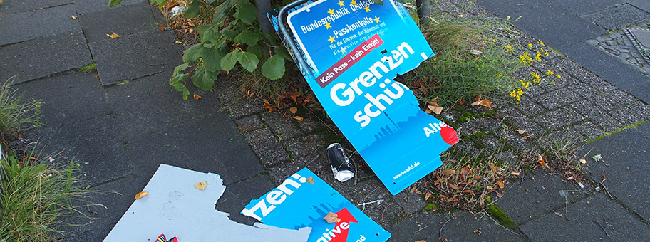 Oldenburg (Oldb), Pferdemarkt: Ein zerstörtes Wahlplakat der Partei 