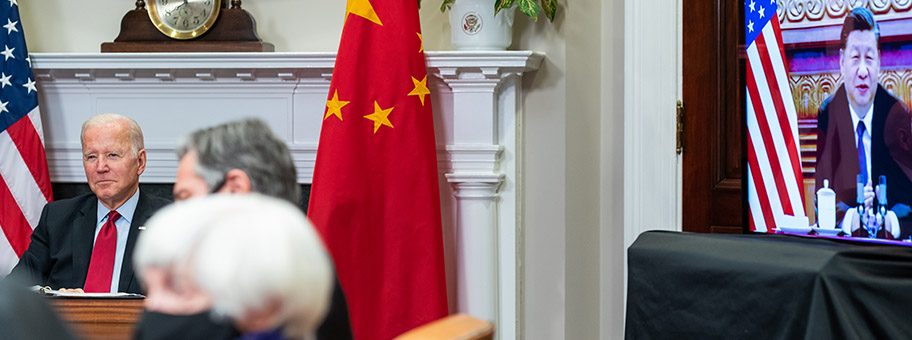 Joe Biden während einem virteuellen Meeting mit Xi Jinping, November 2021.