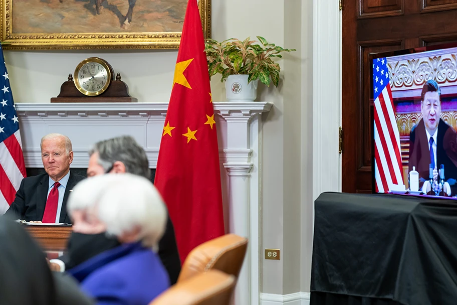 Joe Biden während einem virteuellen Meeting mit Xi Jinping, November 2021.