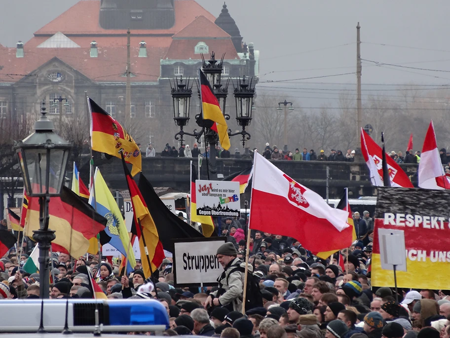 Pegida-Demonstrationszug in Dresden.