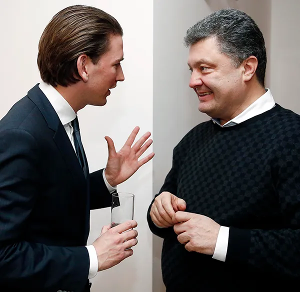 Der Oligarch Petro Poroschenko, hier mit dem österreichischen Aussenminister Sebastian Kurz in Kiev, 09.03.2014.