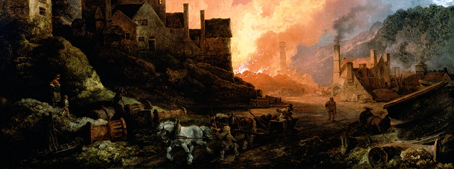 Ölgemälde von Philipp Jakob Loutherbourg d. J. aus dem Jahr 1801. Coalbrookdale gilt als eine der Geburtsstätten der industriellen Revolution, da hier der erste mit Koks gefeuerte Hochofen betrieben wurde.