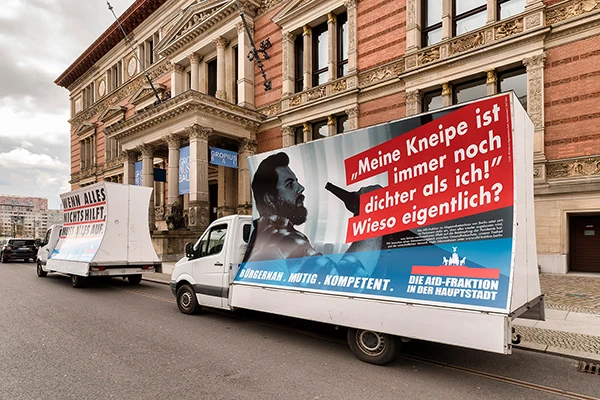 Poster campaign of the AfD parliamentary group in the capital, launched on May 6, 2021.