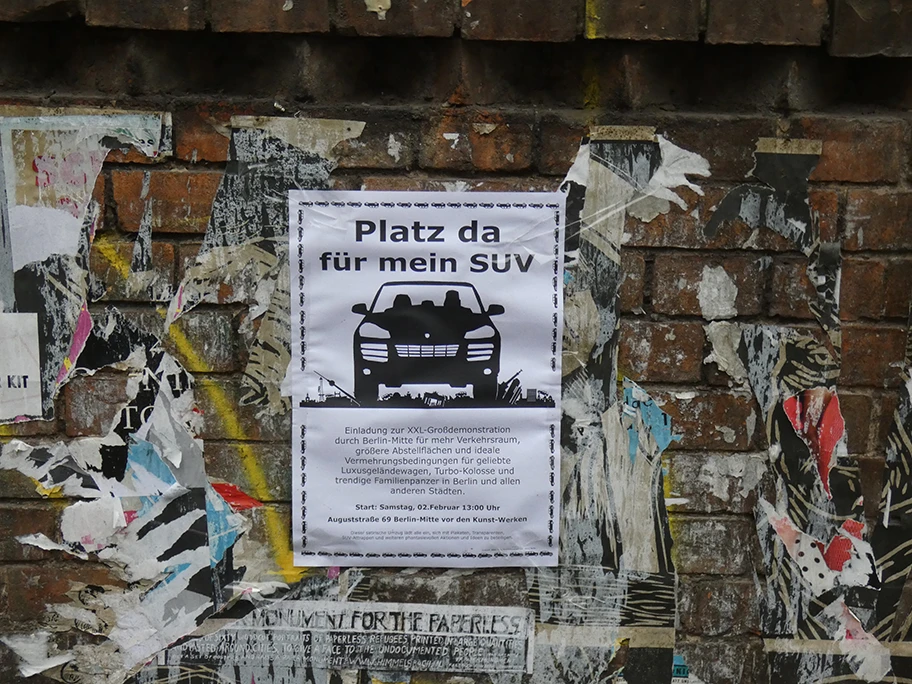 Aufruf zum Protest gegen SUV´s in Berlin.