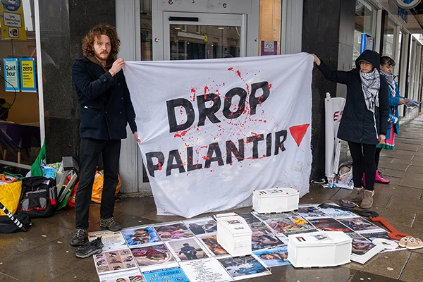 Protestkundgebung gegen Palantir in Aberdeen, 21. Februar 2026.