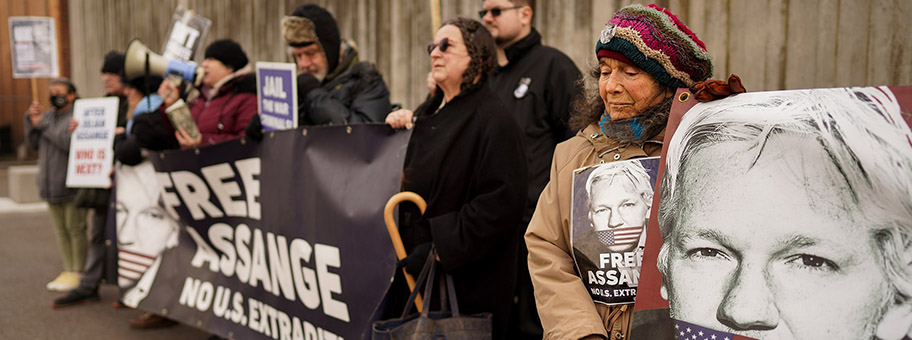 Solidaritätskundgebung für Julian Assange vor dem Hochsicherheitsgefängnis Belmarsh in London, Januar 2022.