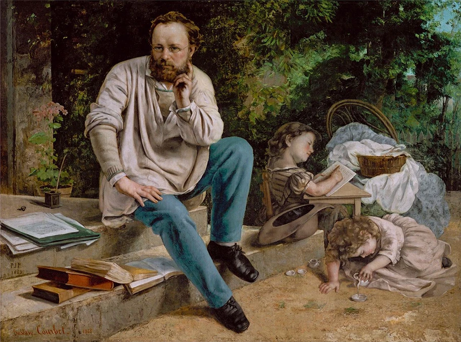 Der französische Anarchist Pierre-Joseph Proudhon mit seinen Kindern im Jahr 1853.