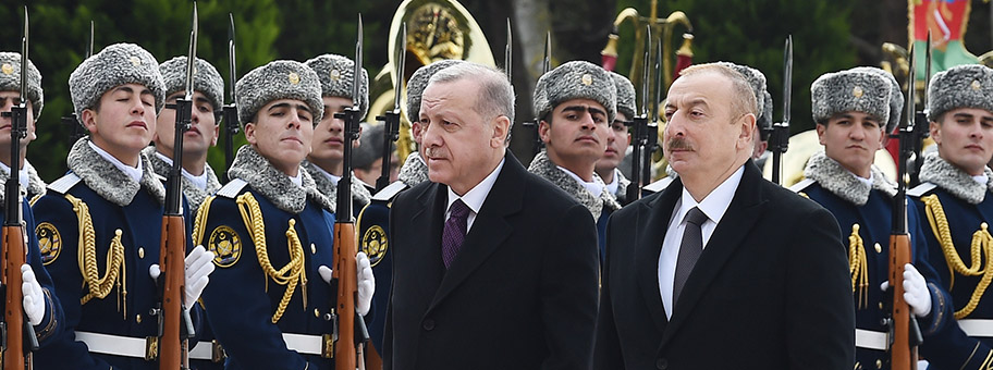 Der türkische Präsident Recep Tayyip Erdoğan auf Besuch in Baku, Armenien, Februar 2020.