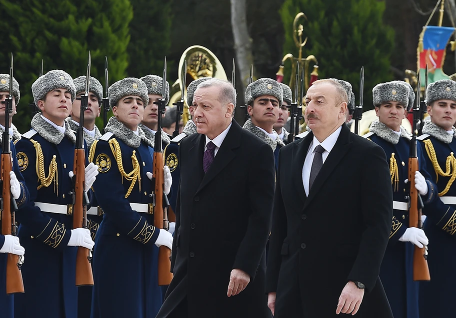 Der türkische Präsident Recep Tayyip Erdoğan auf Besuch in Baku, Armenien, Februar 2020.