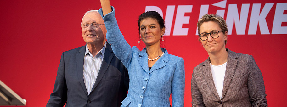 Wahlkampfveranstaltung mit Sahra Wagenknecht, Oskar Lafontaine und Susanne Hennig-Wellsow in ihrem Wahlkreis in Weimar, August 2021.