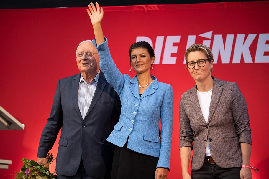 Wahlkampfveranstaltung mit Sahra Wagenknecht, Oskar Lafontaine und Susanne Hennig-Wellsow in ihrem Wahlkreis in Weimar, August 2021.