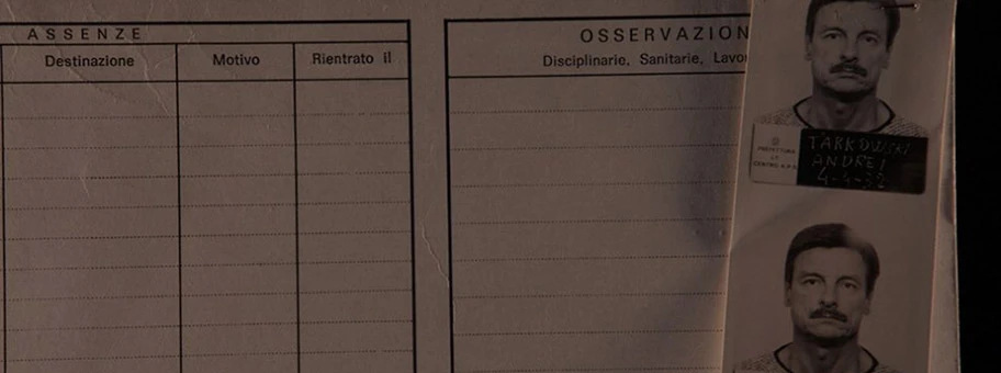 Anmeldeformular von Andrei Tarkowski im Flüchtlingslager von Latina in Italien.