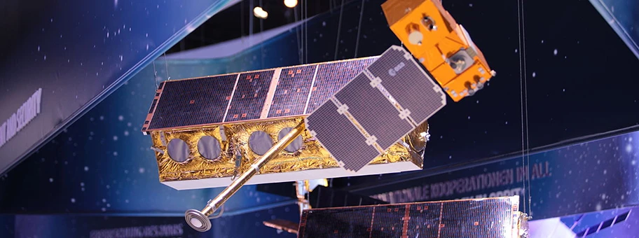 Modell des Erdbeobachtungssatelliten Sentinel-2 im Space Pavilion.